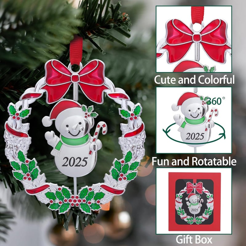 K-MLICE Christmas Ornaments, Metal Christmas Tree Ornaments Dated 2025 Silver Rotatable Funny Christmas Ornaments Decorative Keepsake Snowman Decoration - Image 3